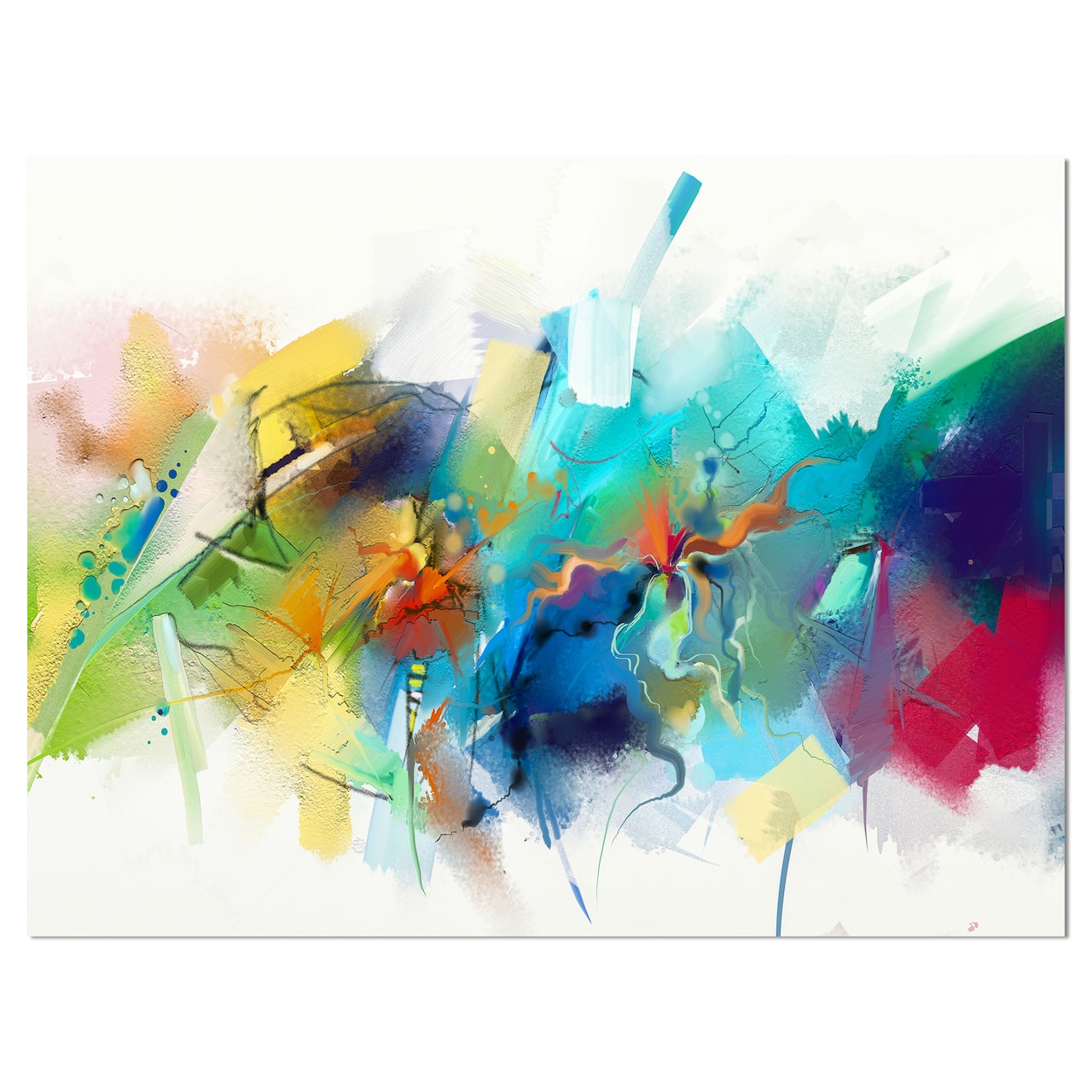 Designart - Brush Stroke Colorful Oil Painting - Contemporary Painting Print on Wrapped Canvas